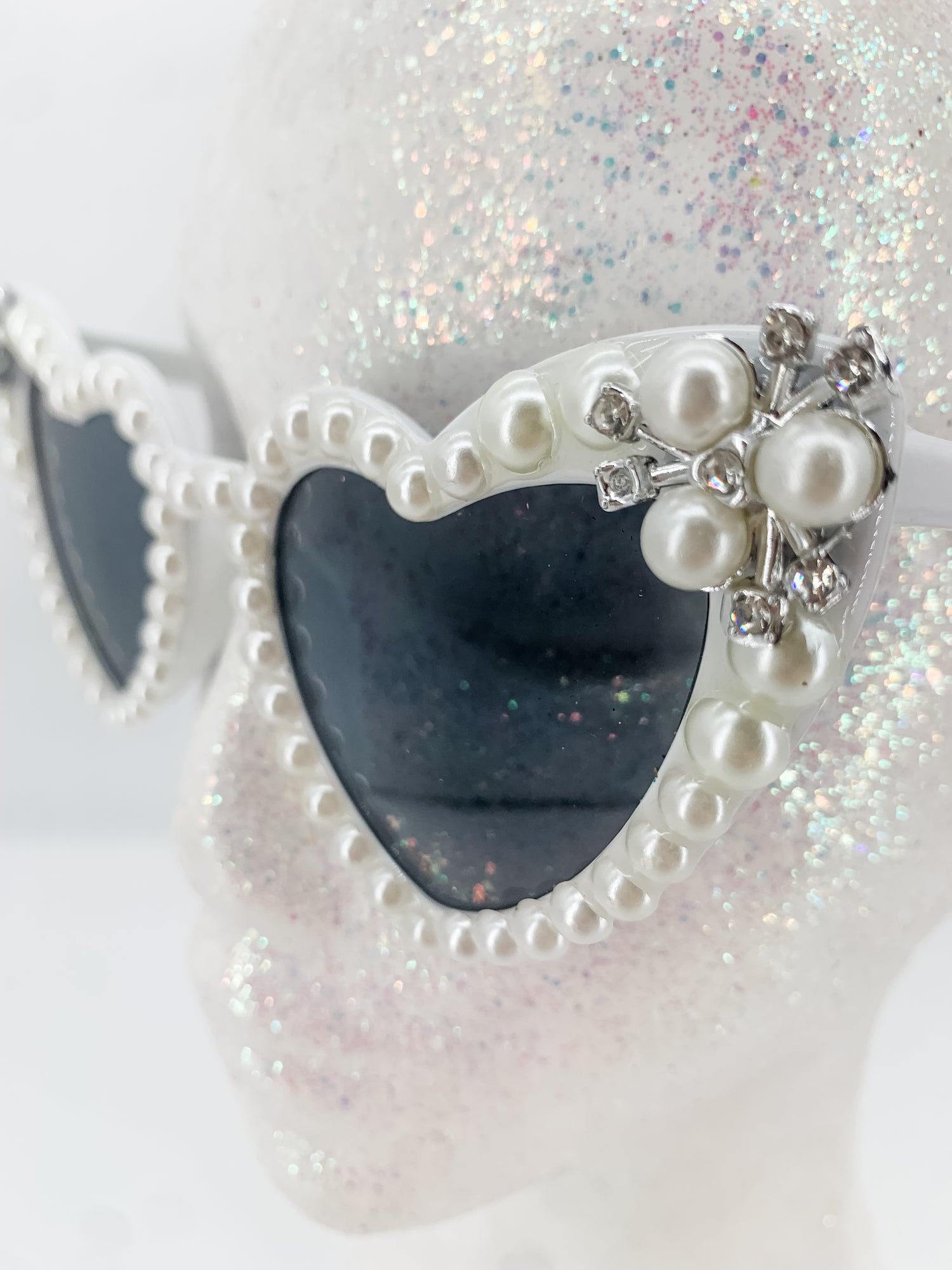 ADULT SIZE pearl cabochon embellished heart Sunglasses