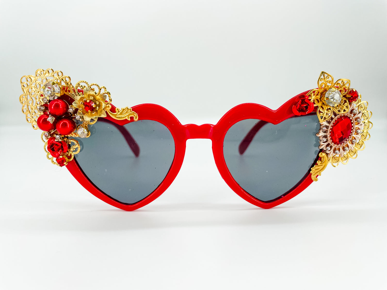 ADULT SIZE Ruby red opulence embellished red heart Sunglasses