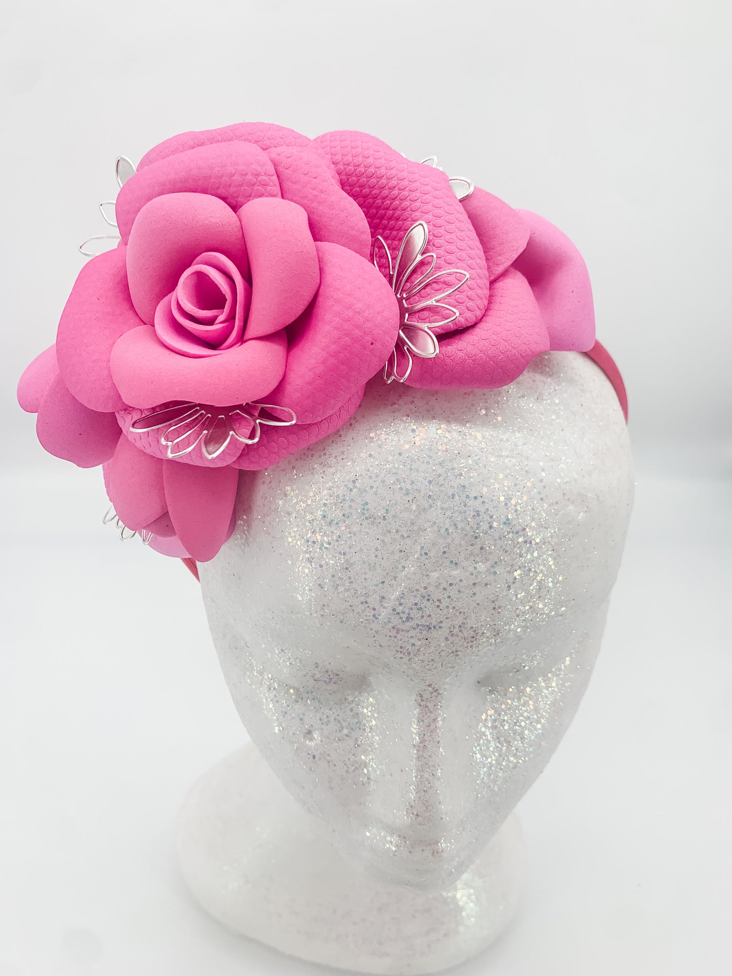 Foam Flower Fascinator-  Barbie Pink