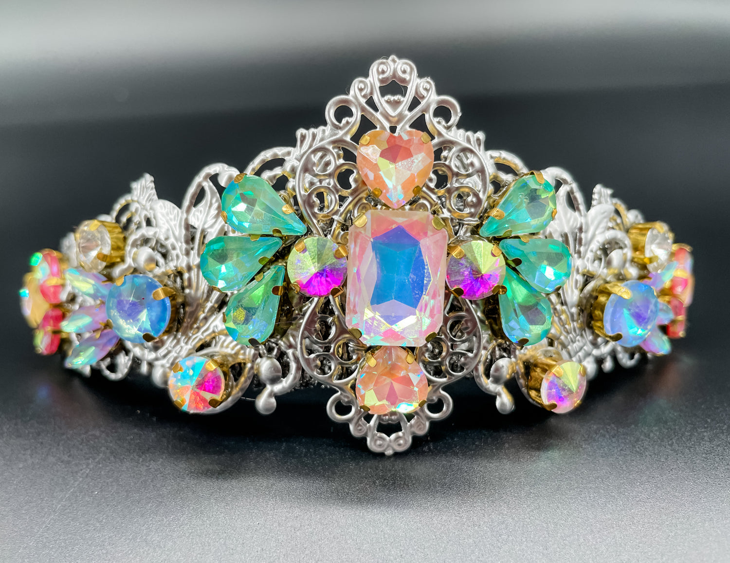 Opalescent Aura Silver Tiara