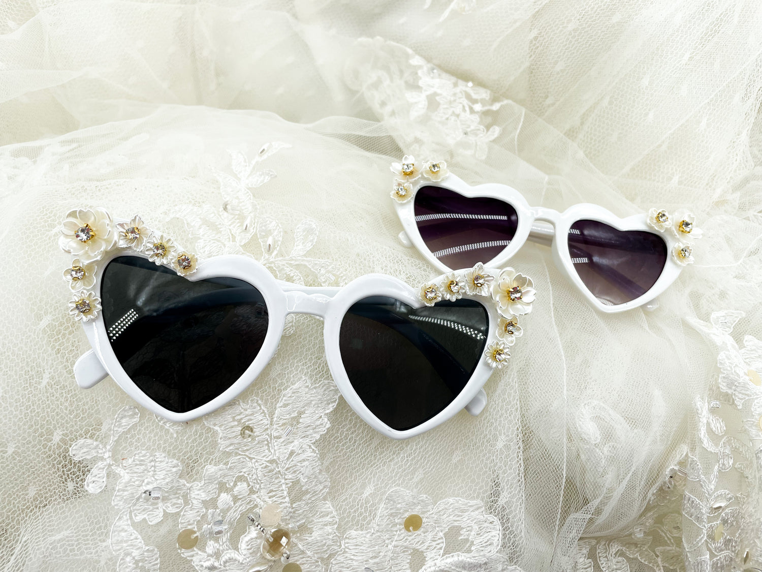 ADULT SIZE bridal pearly flower embellished heart Sunglasses