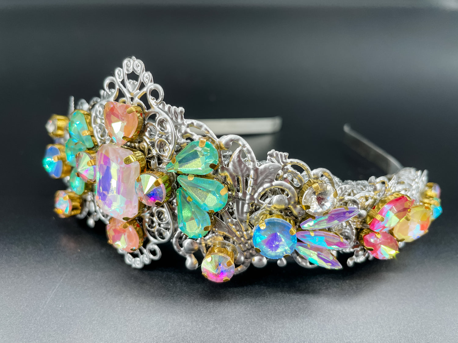 Opalescent Aura Silver Tiara