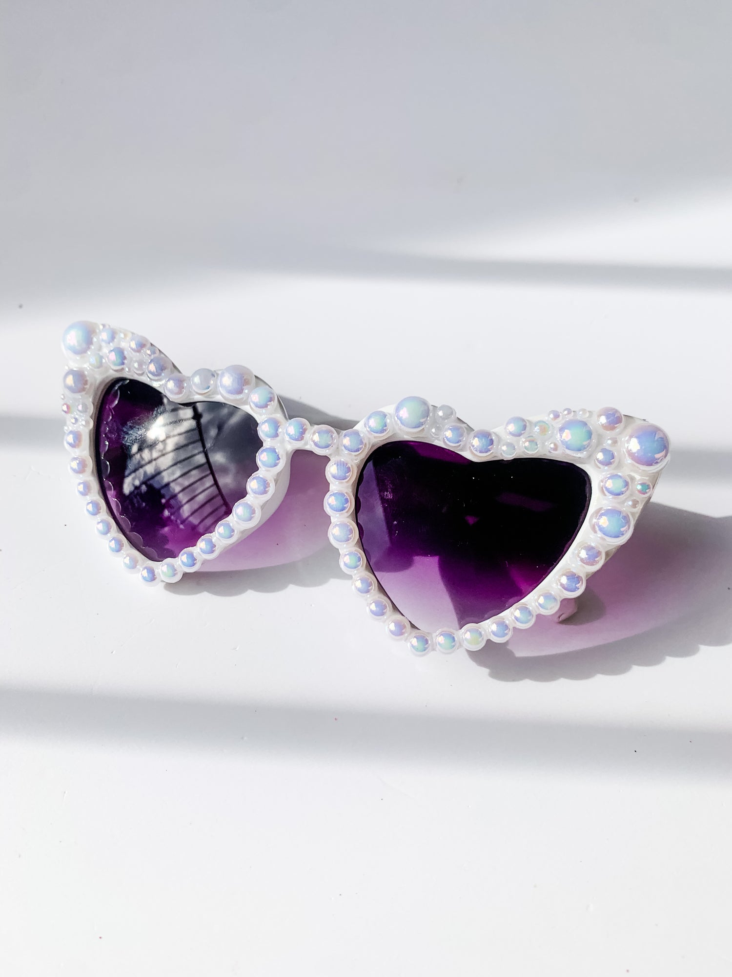 KIDS SIZE White crystal Diamonte heart Sunglasses