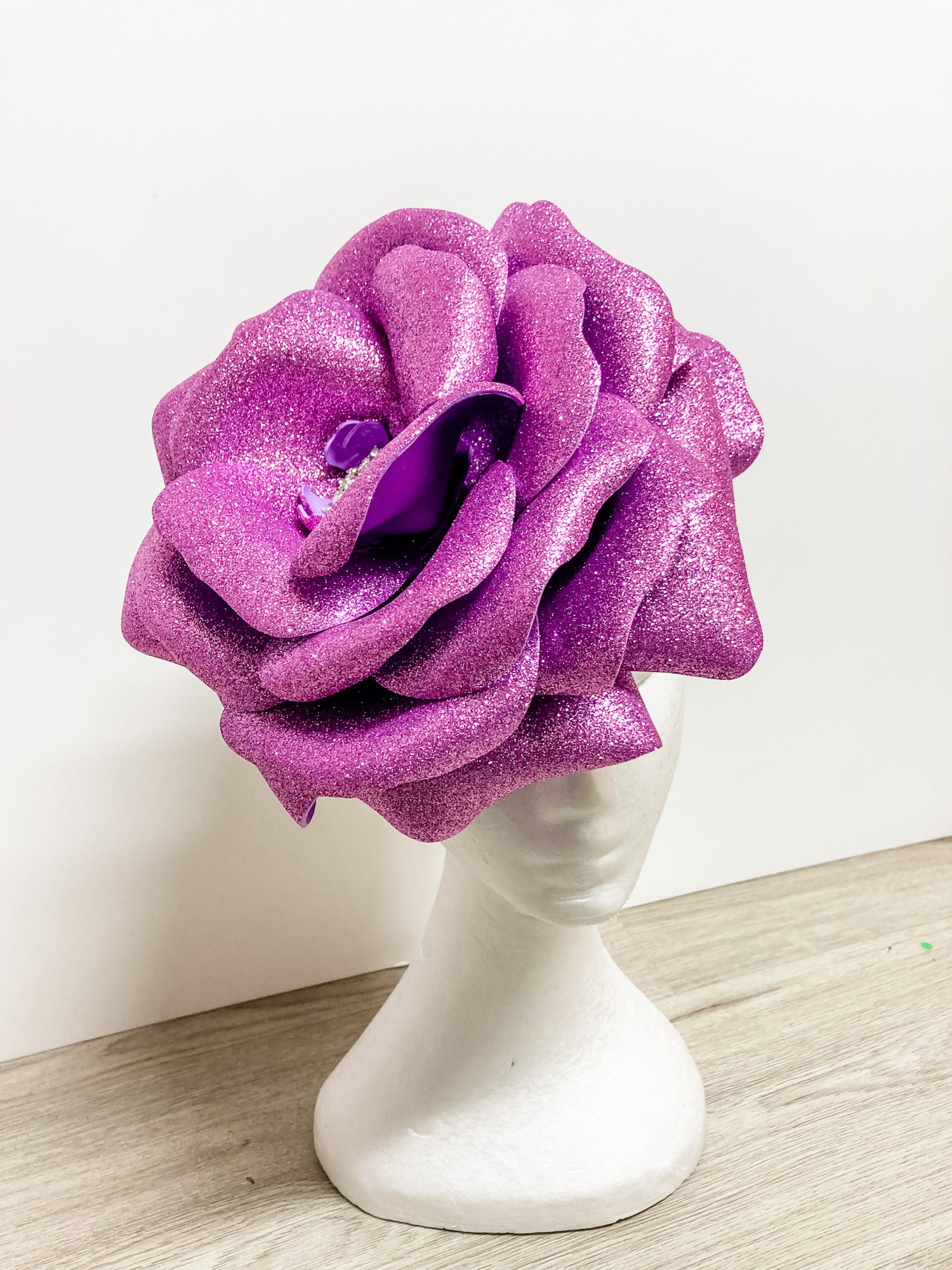 Giant Foam Flower Fascinator- Mauve Sparkle